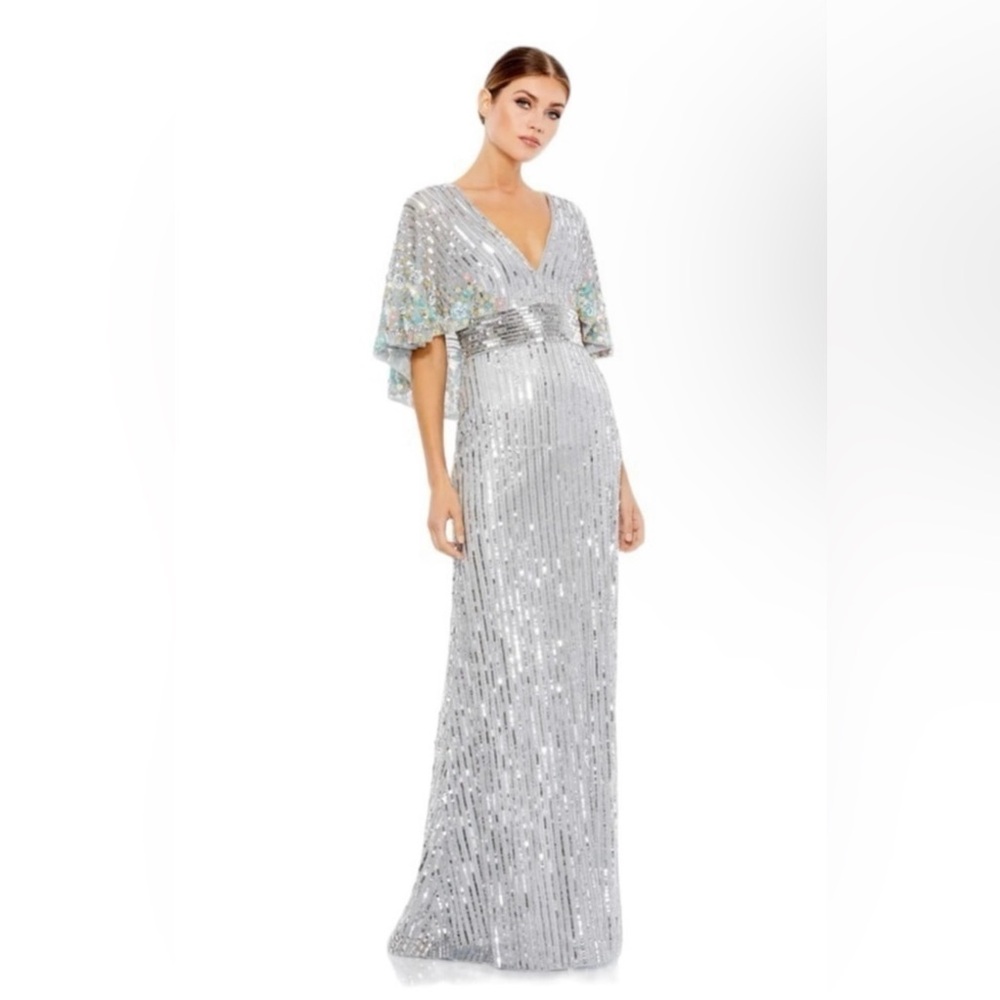 Mac Duggal Silver Sequin Gown